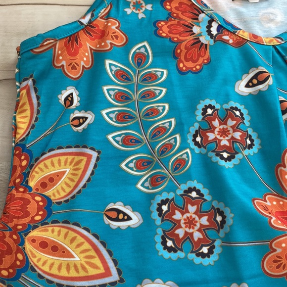 NWOT Romantic Hut Womens M Floral Fun Tank Top. Turquoise and Orange. - Picture 8 of 11